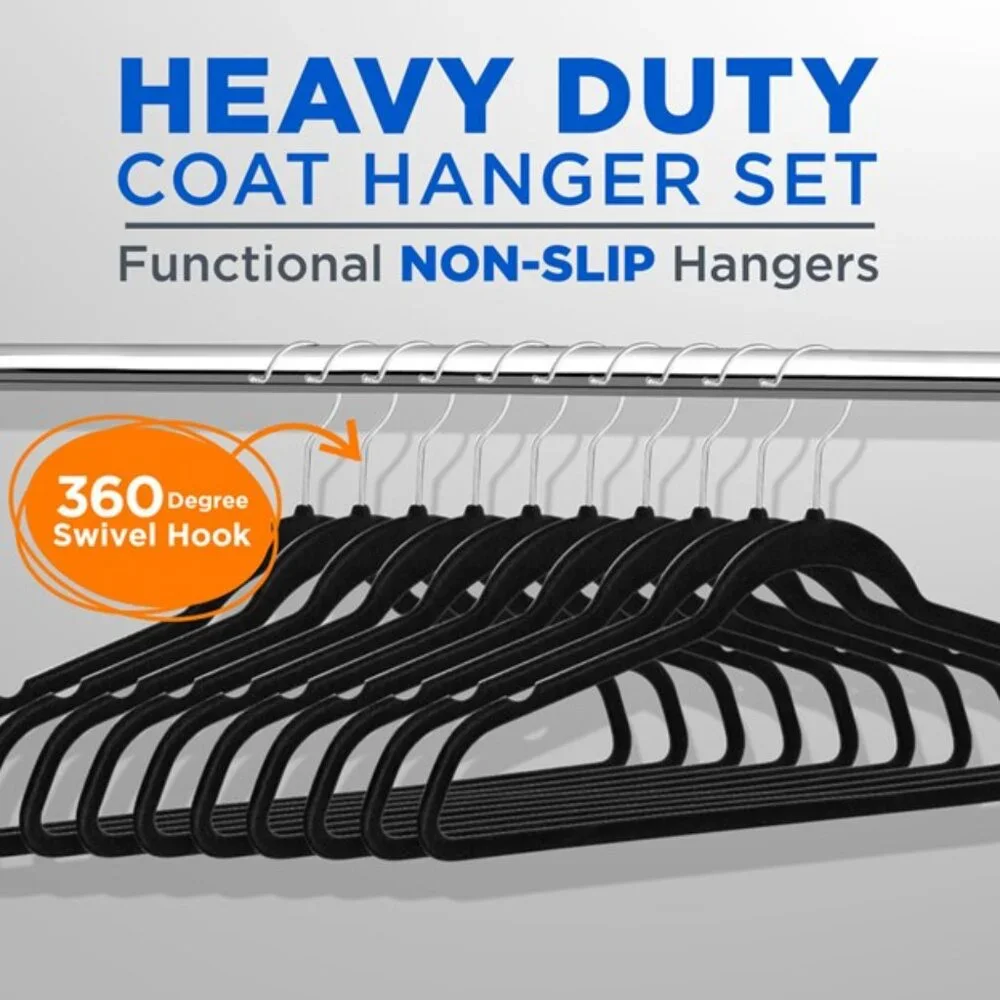 NEW Lot of 10x Velvet Clothes Hangers, Non-Slip, Swivel Hook, Multiple Colors!